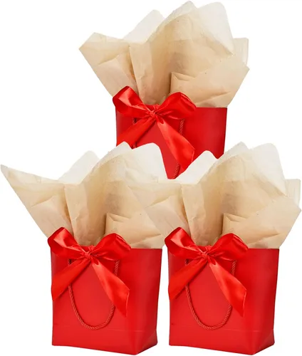Vista 15 de Aosric Paquete de 12 bolsas de regalo negras con cinta de lazo, 7.48 x 3.54 x 7.9 pulgadas, elegante bolsa de regalo de cartulina pequeña con asas