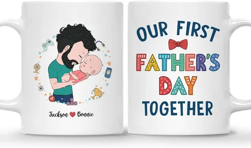 Vista 10 de Gossby Taza de café personalizada para el primer día del padre, Leveled Up to Daddy - Regalo personalizado para nuevo papá, regalo para papá por