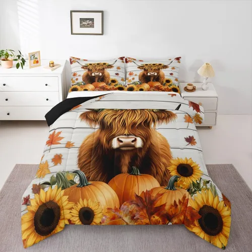 Vista 52 de Erosebridal Juego de edredón individual de pavo de Acción de Gracias, juego de ropa de cama de calabaza con hojas de otoño para niños y adultos