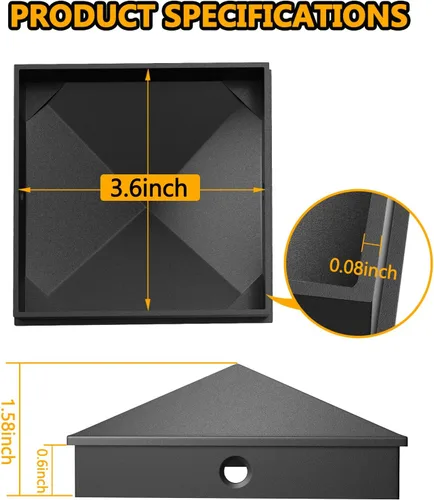 Vista 4 de Eapele 4x4 (8.9 cm x 8.9 cm) Cubiertas de postes de valla piramidales de aluminio para madera, con superficie recubierta de polvo de acabado mate