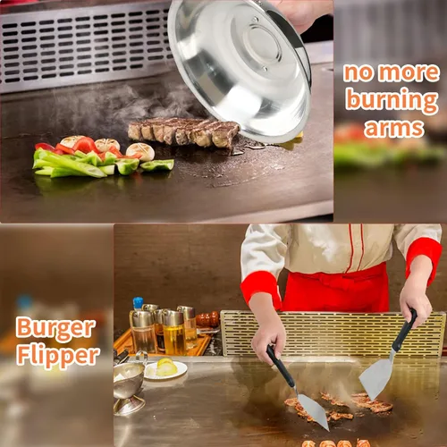 Vista 5 de Juego de herramientas para parrilla de barbacoa resistente, kit de accesorios de parrilla de acero inoxidable para asar al aire libre