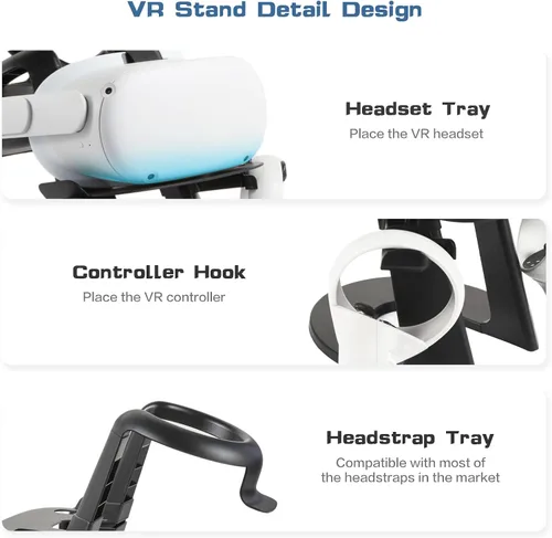 Vista 4 de Soporte de realidad virtual, duradero y estable, compatible con auriculares Oculus Quest, Quest 2 o Rift S y controladores táctiles (negro)