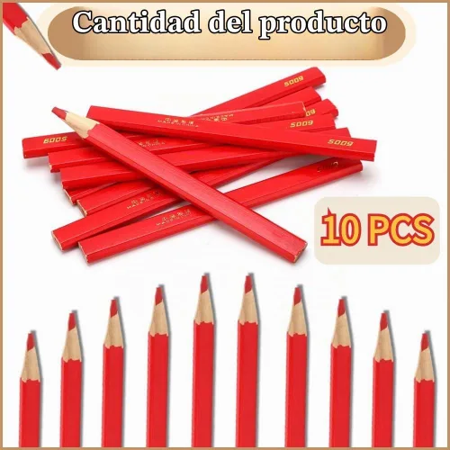 Vista 6 de Lápices de carpintero, 10 lápices duros octogonales rojos para carpintería y marcado de hormigón