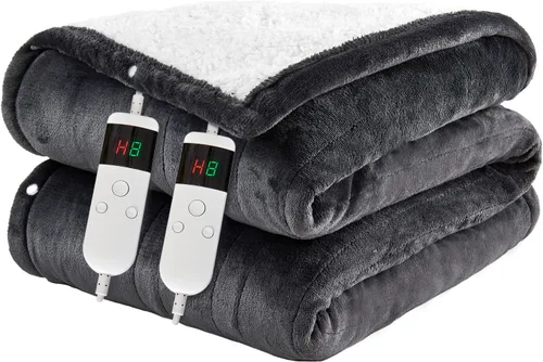 Vista 18 de Electric Blanket Heated Throw, Soft Flannel 50"x60" Heating Blanket with 8 Hours Auto Off 10 Fast Heating Levels Machine Washable Sherpa Heated