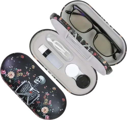 Vista 26 de Estuche 2 en 1 para Lentes de Contacto y Anteojos para Mujeres, Hombres y Niños, Estuche Duro Portátil de Doble Cara para Anteojos de Viaje