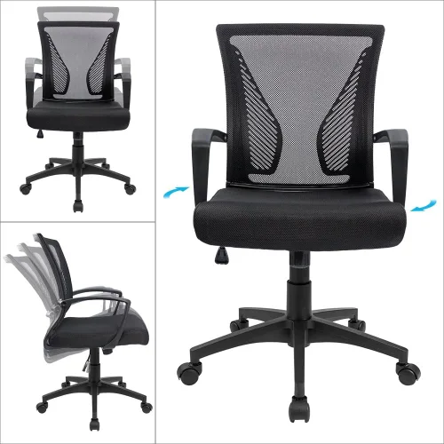 Vista 5 de Furmax Silla de oficina ergonómica de escritorio para computadora, silla de malla, respaldo medio, soporte lumbar giratorio con reposabrazos