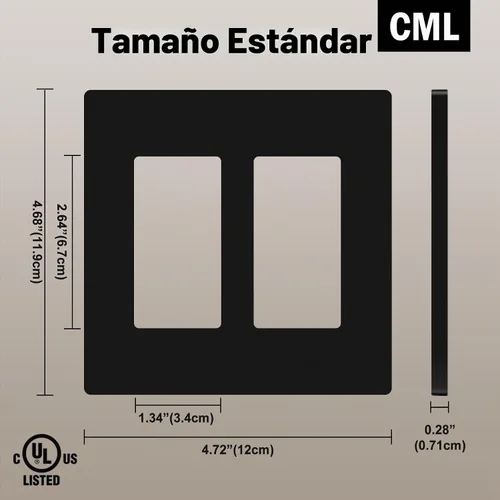 Vista 6 de CML - Placas de pared decorativas sin tornillos de 2 posiciones, paquete de 12 cubiertas de placa de interruptor negras a prueba de niños, cubierta