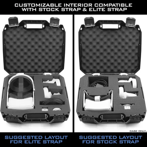 Vista 7 de CASEMATIX Funda rígida compatible con Meta Quest 2 y Oculus Quest 2 y VR Gaming Auriculares y accesorios - Estuche rígido con espuma personalizable