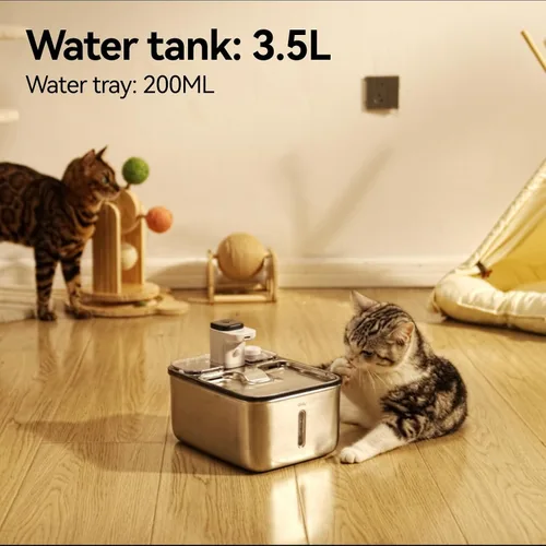 Vista 8 de Fuente de agua para gatos de acero inoxidable inalámbrica para interiores, dispensador automático de agua para perros de metal de 3.6L/123oz, fuente