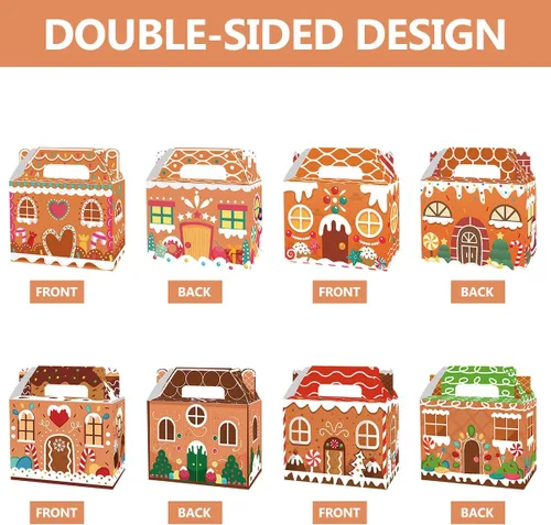 Vista 3 de Paquete de 24 cajas de regalo de fiesta de Navidad, 3D de pan de jengibre con impresión de Navidad para la casa, cajas de regalo para Navidad