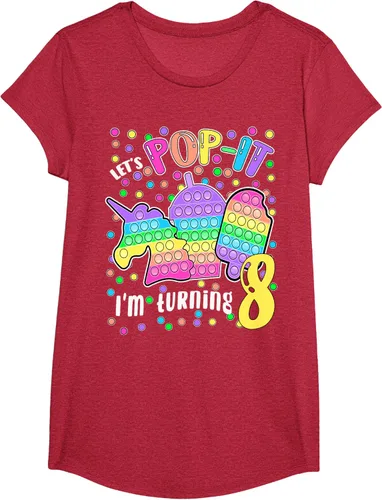 Vista 45 de Let's Pop-it I'm turning 8 Colorful 8th Birthday - Camiseta para niña, Negro