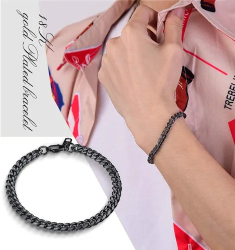 Vista 2 de PROSTEEL Pulsera de acero inoxidable para hombres y mujeres, elegantes pulseras de eslabones cubanos, chapado en oro negro de 18 quilates, ancho