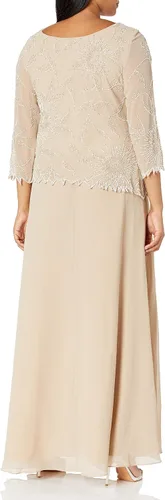 Vista 2 de J Kara Vestido largo con cuello redondo y manga 34 para mujer