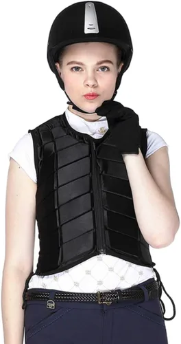 Vista 6 de Chaleco ecuestre de seguridad profesional EVA acolchado equitación chaleco unisex negro cremallera protector engranaje chaleco