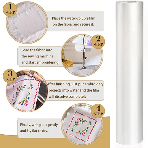 Vista 4 de Nicunom Estabilizador soluble en agua para película de bordado, rollo de 12 pulgadas x 30 yardas, estabilizador de bordado soluble en agua
