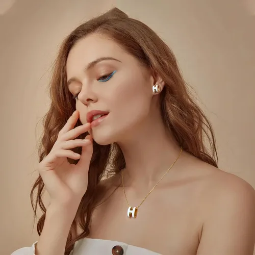 Vista 5 de 2 Pieces of Necklaces for Women 18k Gold Plated H Necklace Earrings for Women Jewelry Set Girl Valentine's Day Birthday Gifts