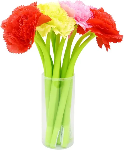 Vista 2 de 12 bolígrafos creativos de tinta de gel con flores artificiales, color negro líquido, tinta de gel de 0.020 in, para niñas y mujeres, suministros