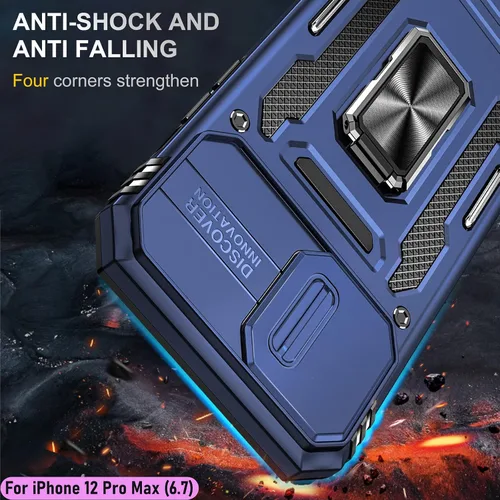 Vista 7 de Funda resistente para Apple iPhone 12 Pro Max, protector híbrido de goma de doble capa de grado militar con protector de cámara deslizante, soporte