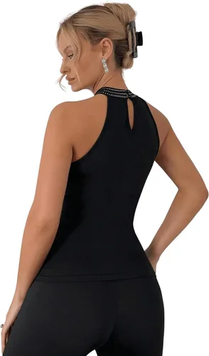 Vista 2 de Floerns Blusa sin mangas con cuello halter y diamantes de imitación para mujer