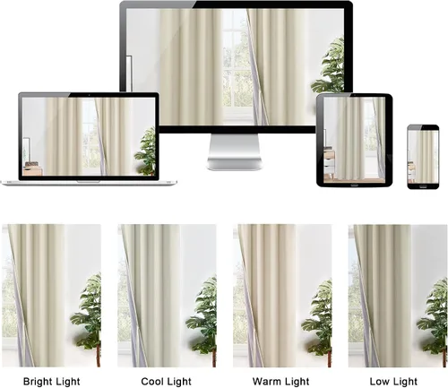 Vista 8 de XWZO Cortinas de Oscurecimiento Total de 45 Pulgadas de Largo - Paneles de Ventana con Ojales de Doble Capa para Oscurecimiento Completo de la Beige