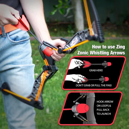 Vista 5 de Zing Zonic - Paquete de recambio de flechas silbantes, 10 flechas rojas, compatible con HyperStrike Firetek Z-Tek Z-Curve Z-Bow para niños Rojo