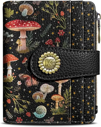 Vista 22 de Kelvoris Cartera pequeña Rfid para mujer, plegable, con cremallera, bolsillo para monedas, piel sintética, compacto, para tarjetas de crédito