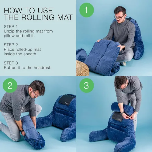 Vista 3 de malu Almohada de lectura extra grande – Almohada ergonómica – Almohada de espalda para cama + alfombrilla enrollable para soporte de cuello