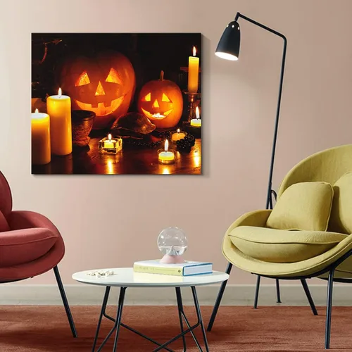 Vista 2 de Denozer - Decoración de pared de calabaza de Halloween, pósteres de regalo, decoración del hogar, arte de pared, imágenes en lienzo HD, estiradas