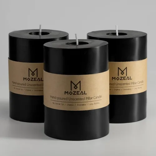 Vista 99 de MOZEAL Juego de 3 velas sin perfume vertidas a mano de 3 x 6 pulgadas, velas tipo pilar sin goteo, combustión de larga duración, aproximadamente 120
