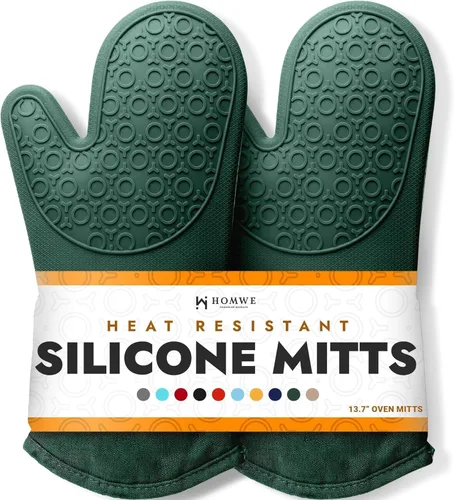 Vista 27 de HOMWE - Manopla de horno profesional y extralarga de silicona, guantes con forro acolchado, agarraderas resistentes al calor, guantes flexibles