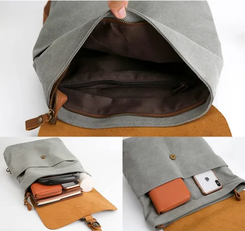 Vista 4 de Womleys Mochila de lona vintage para mujeres y niñas mochila de viaje casual compras senderismo mochila para estudiantes Gris Viajes senderismo