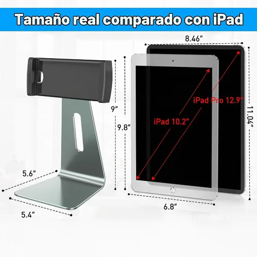 Vista 3 de AboveTEK Elegante soporte para tableta, soporte de aluminio para tabletas de 7 a 13 pulgadas, quiosco de escritorio compatible con iPad Pro Air Gris
