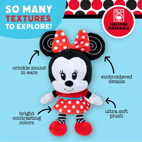 Vista 3 de KIDS PREFERRED Disney Baby Minnie - Peluche arrugado de alto contraste, color blanco y negro, niños y niñas a partir de 0 años (81263)