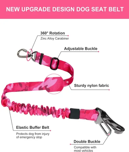 Vista 2 de Hotsky Cinturón de seguridad para perro, cinturón de seguridad ajustable 3 en 1, arnés de automóvil para perros en automóvil, nailon elástico