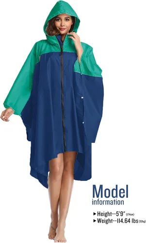 Vista 2 de SaphiRose Poncho de lluvia unisex con capucha impermeable para mujeres adultas
