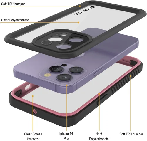 Vista 3 de PunkCase Funda impermeable para iPhone 14 Pro [Extreme Series] [Slim Fit] [a prueba de golpes] [a prueba de nieve] cubierta de armadura