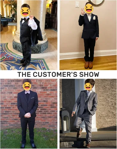 Vista 9 de Marvelous World Conjunto de traje formal ajustado para niños, cintura ajustable