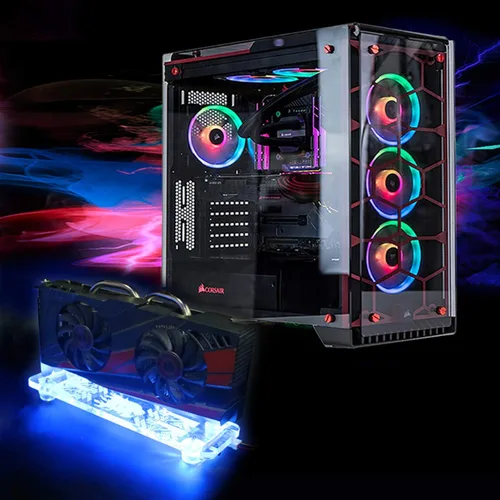 Vista 6 de HLT PCI- E 3.0 16X tarjeta gráfica vertical Kickstand/base con luz LED RGB para DIY ATX caso