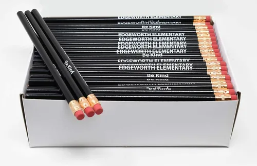 Vista 26 de Pencil Guy Lápices redondos impresos personalizados promocionales.-500 por caja Rosado