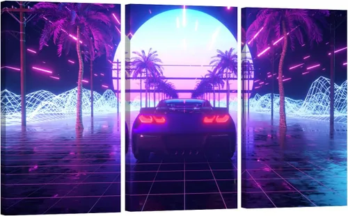 Vista 29 de Lienzo decorativo para pared, diseño de ciudad futurista Cyberpunk para sala de estar, impresión multipanel, obra de arte de cocina, pintura