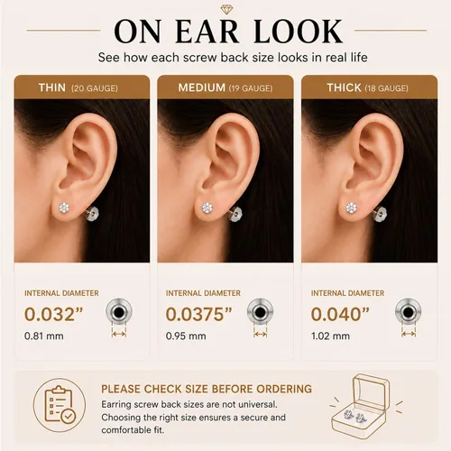 Vista 4 de Everyday Elegance Reemplazo de Respaldo de Dos Aretes de Oro Blanco Sólido 14K Rosca de Tornillo que se Enrosca y Desenrosca Bloqueo de Respaldo