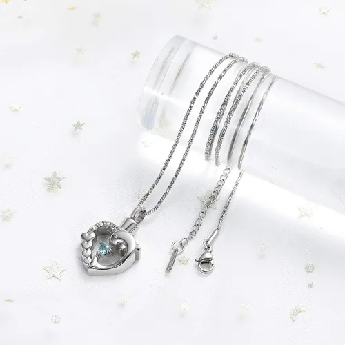 Vista 31 de Yinplsmemory Collar de urna de corazón de delfín para cenizas para mujer, colgante de urna de corazón de cristal, collar de recuerdo de cenizas