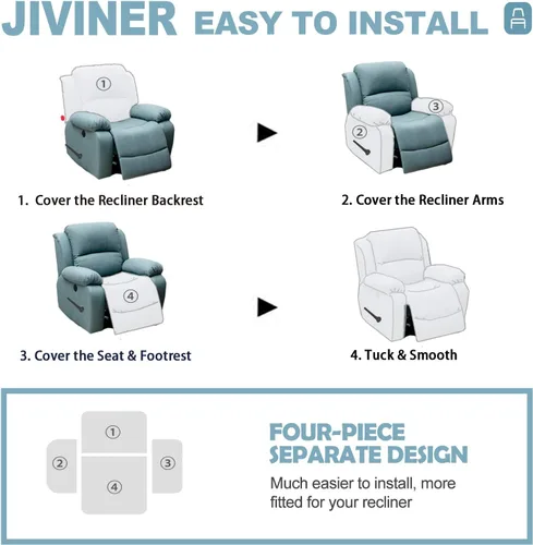 Vista 6 de JIVINER Fundas súper elásticas para sillas reclinables, de elastano, suave, con bolsillos, protector de muebles reclinables