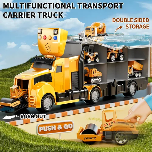 Vista 3 de NIPLOOOW Juego de juguetes de camiones de construcción con alfombra de juego, juego de vehículos de transporte de camiones para niños de 3, 4, 5 y 6