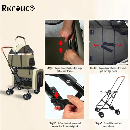 Vista 6 de Cochecito plegable doble para mascotas para perros, cochecitos portátiles para gatos para mascotas pequeñas y medianas con transportadores Negro