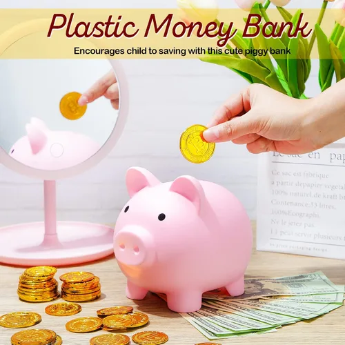 Vista 3 de Alcancía grande de 4 piezas de plástico para cerdos para niños, bonita alcancía para niñas y niños, caja de dinero de ahorro, regalos infantiles