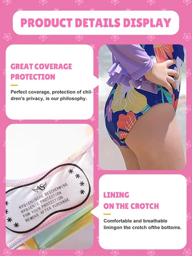 Vista 4 de Angel season Trajes de baño de manga larga para niñas, traje de baño de una pieza con protección contra erupciones, UPF50+ para niños pequeños