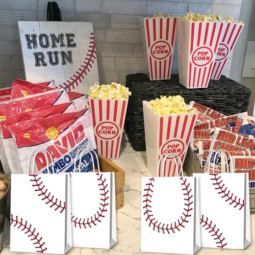 Vista 3 de BQK 16 bolsas de aperitivos de béisbol para niños con asas, bolsas de regalos de béisbol, bolsas de regalo de béisbol, suministros de fiesta