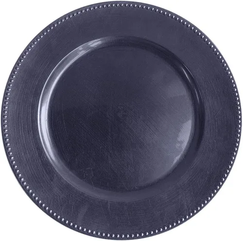 Vista 6 de Tiger Chef Platos Base Negros con Cuentas para Cena, Redondos de 13 Pulgadas (Paquete de 6)
