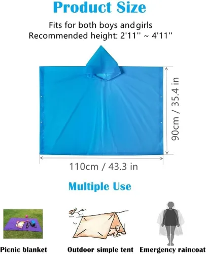 Vista 5 de Poncho de lluvia para niños, reutilizables, paquete de 2 abrigos impermeables de EVA con capucha para niños y niñas